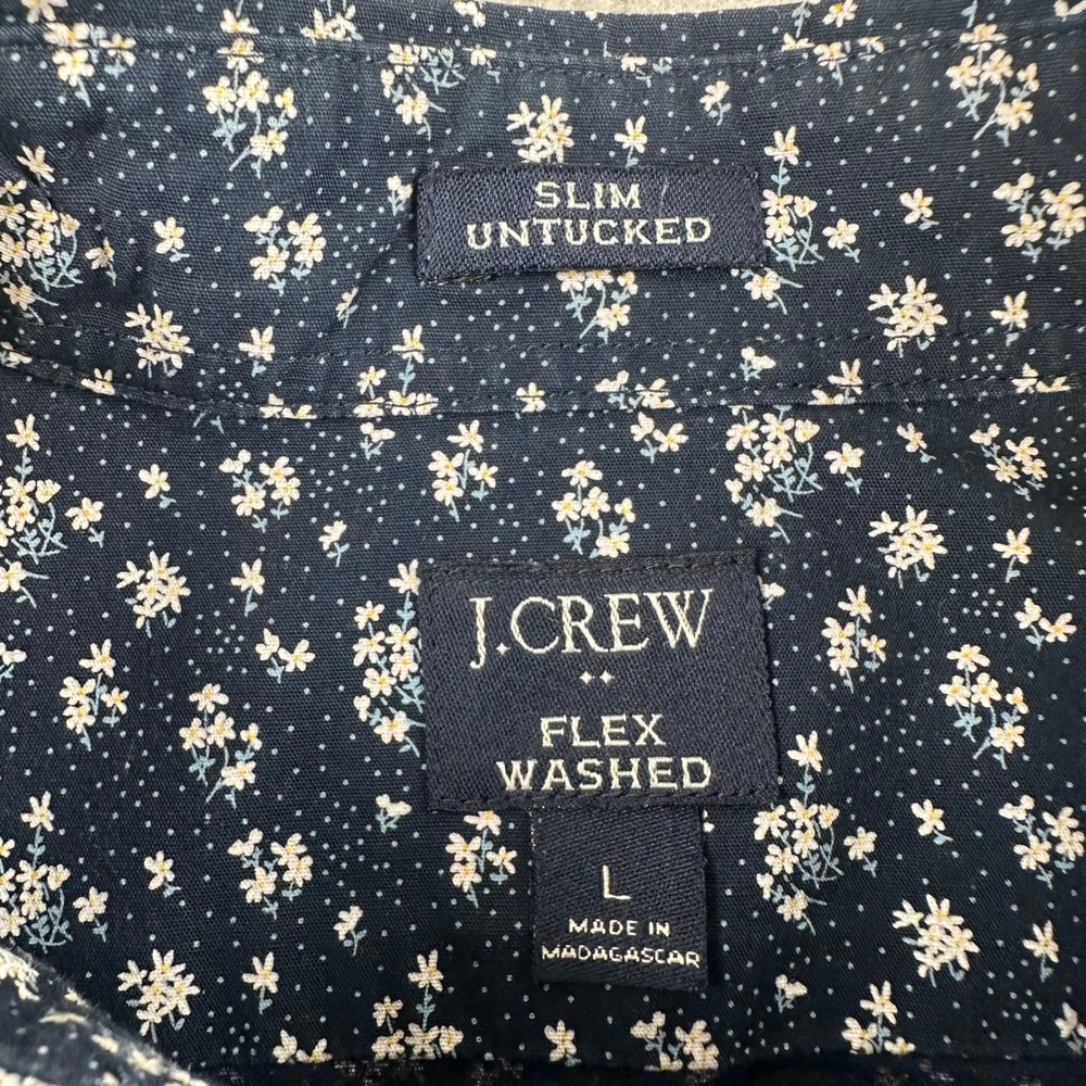 J.Crew Flex Washed Shirt Mens L Navy Blue Floral Slim Untucked BE212 Stretch - Picture 2 of 9